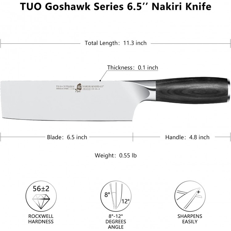 TUO Nakiri Knife 6.5 inch Japanese Chef Knife Vegetable Fruit Cleaver Usuba Knife German Super Steel Ergonomic Pakkawood Handle with Gift Box-Goshawk Series Fathers day gift