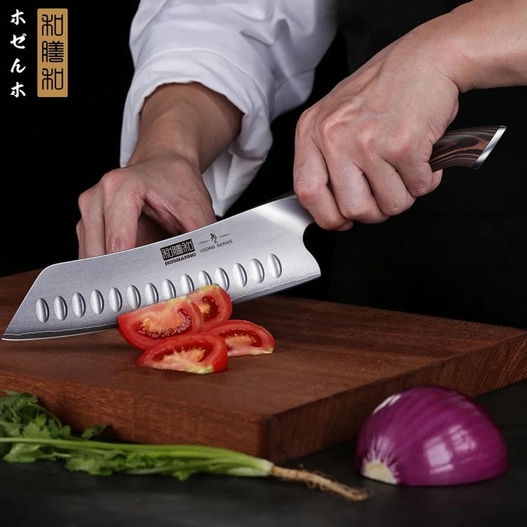 7 Inch Japanese Chef Knife, Ultra Sharp High Carbon Stainless Steel AUS-10 Kitchen Knife, Professional Santoku Knives with Ergonomic Pakkawood Handle