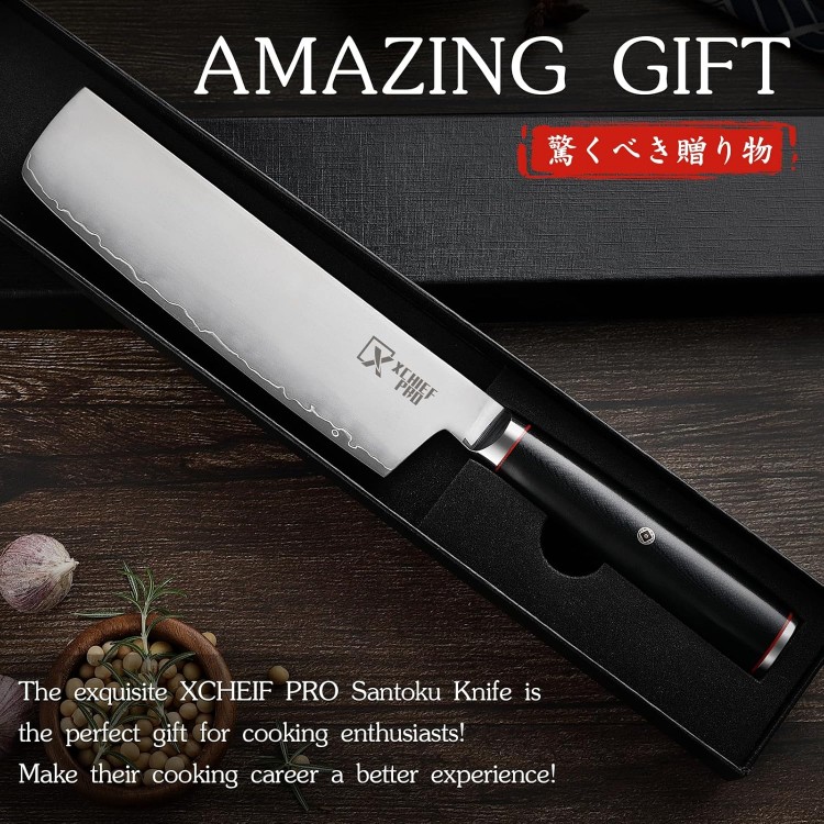 Nakiri Knife - 7 Razor Sharp Meat Cleaver, VG10 Alloy Stainless Core Kitchen Knife for Vegetable Cutting, Japanese Chef Knife for Home and Kitchen with Ergonomic G10 Handle