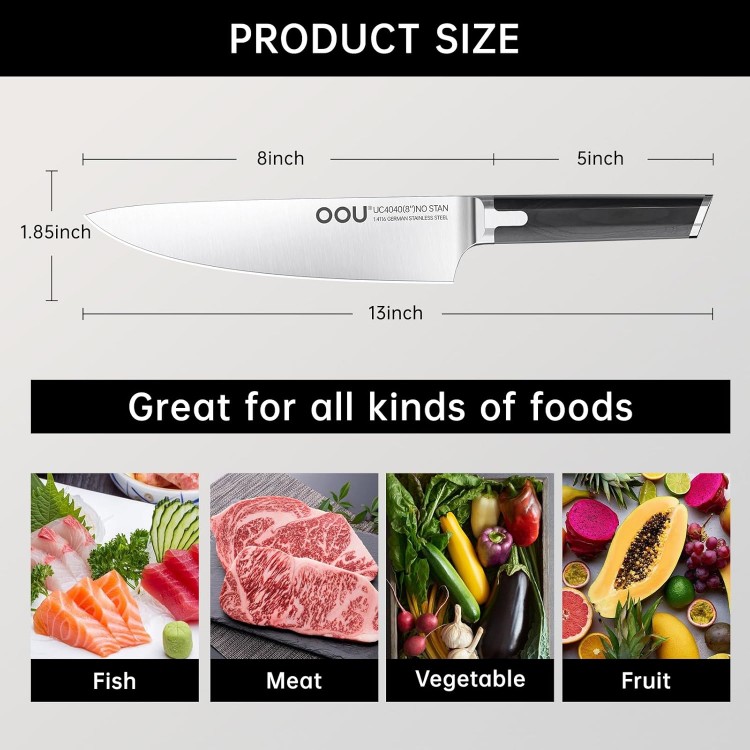 Professional Chef Knife 8 Inch Kitchen Knife, German High Carbon Stainless Steel Super Sharp Chef's Knife With Ergonomic Solid Wood Handle, Useful Kitchen Gadgets