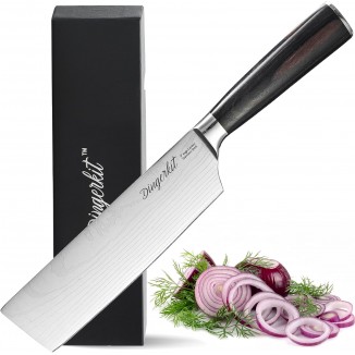 Nakiri Knife - Sharp Meat Cleaver and Vegetable Kitchen Cooking Cutting Knife with Japanese Damascus Pattern High Carbon Steel, 7 Asian Chopping Chef knife with Pakkawood Handle.