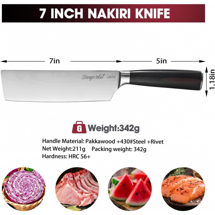 Nakiri Knife - Sharp Meat Cleaver and Vegetable Kitchen Cooking Cutting Knife with Japanese Damascus Pattern High Carbon Steel, 7 Asian Chopping Chef knife with Pakkawood Handle.