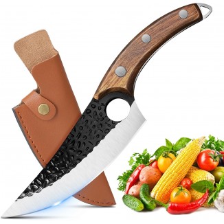 ZENG Butcher Knife Hand Forged Boning Knife with Sheath, Viking Knife, Japanese Knife, High Carbon Steel Fillet Chef Knife Meat Cleaver Knife for Kitchen, Camping, BBQ