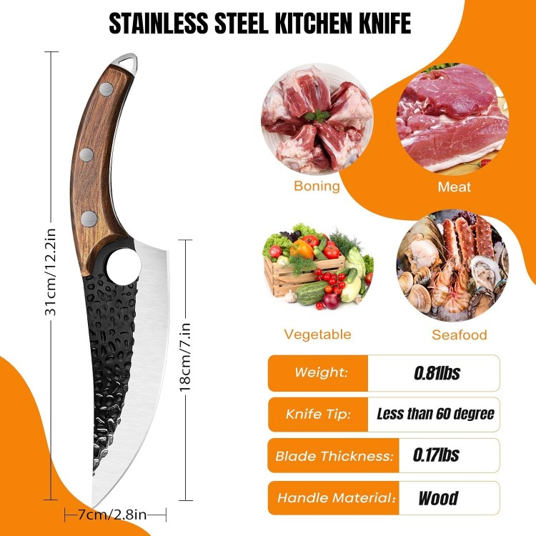 ZENG Butcher Knife Hand Forged Boning Knife with Sheath, Viking Knife, Japanese Knife, High Carbon Steel Fillet Chef Knife Meat Cleaver Knife for Kitchen, Camping, BBQ