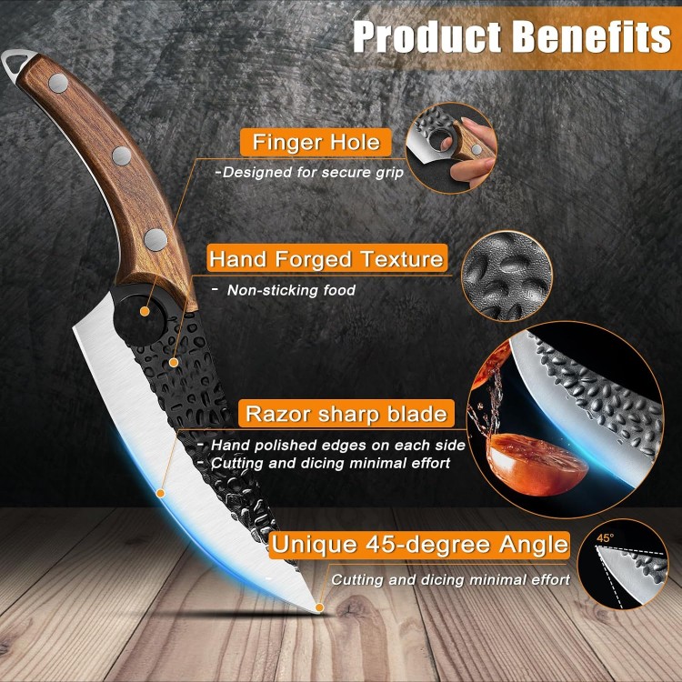 ZENG Butcher Knife Hand Forged Boning Knife with Sheath, Viking Knife, Japanese Knife, High Carbon Steel Fillet Chef Knife Meat Cleaver Knife for Kitchen, Camping, BBQ