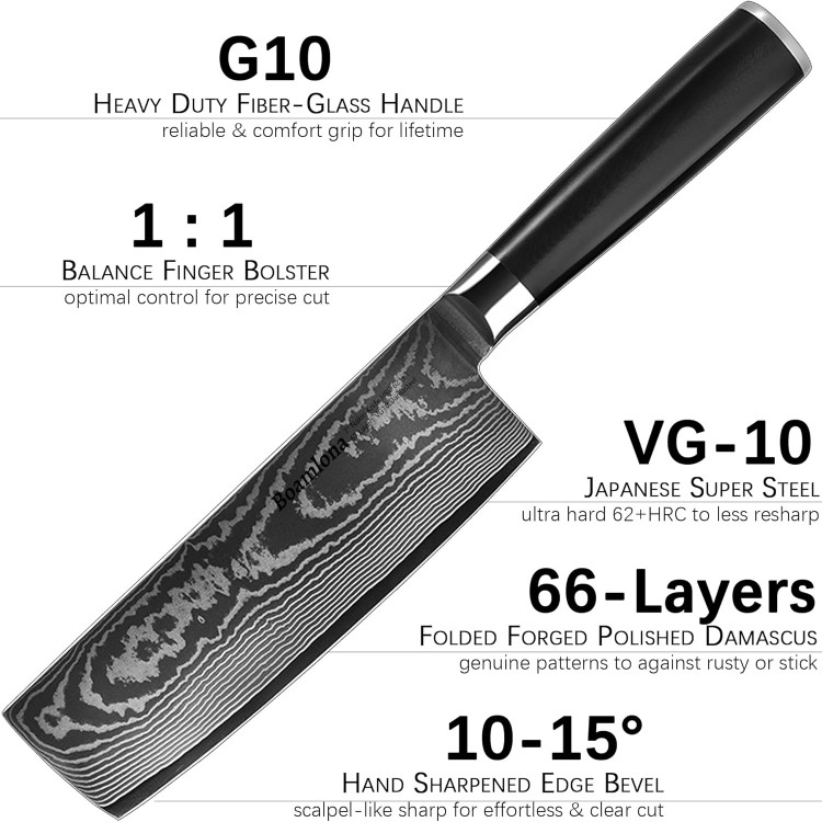 Nakiri Knife 7-inch Asian Usuba Vegetable Cleaver Knife Japanese VG10 Steel Core Damascus Blade Multipurpose Kitchen Knife/w Sheath - Ergonomic Full Tang G10 Handle