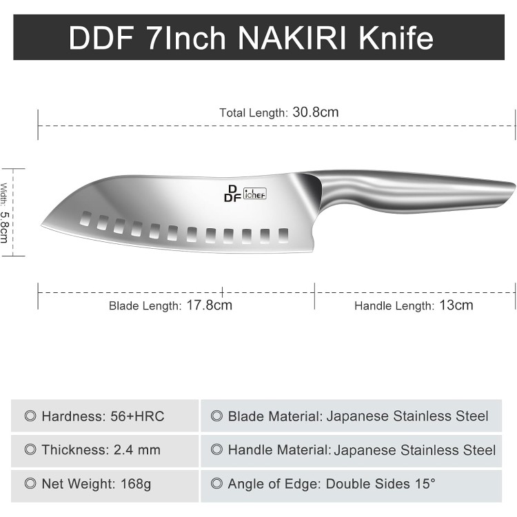 DDF iohEF Kitchen Knife, Chef's Knife In Japanese Stainless Steel Professional Santoku Cooking Knife, 7 Inch Non-slip Ultra Sharp Knife with Ergonomic Handle