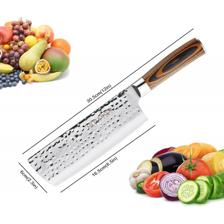 Nakiri Knife, Little Cook 7 inch Ultra Sharp Cleaver and Vegetable Kitchen Knife, Stainless Steel Asian Chef's Knife with Ergonomic Wood Handle, Gift Box Included