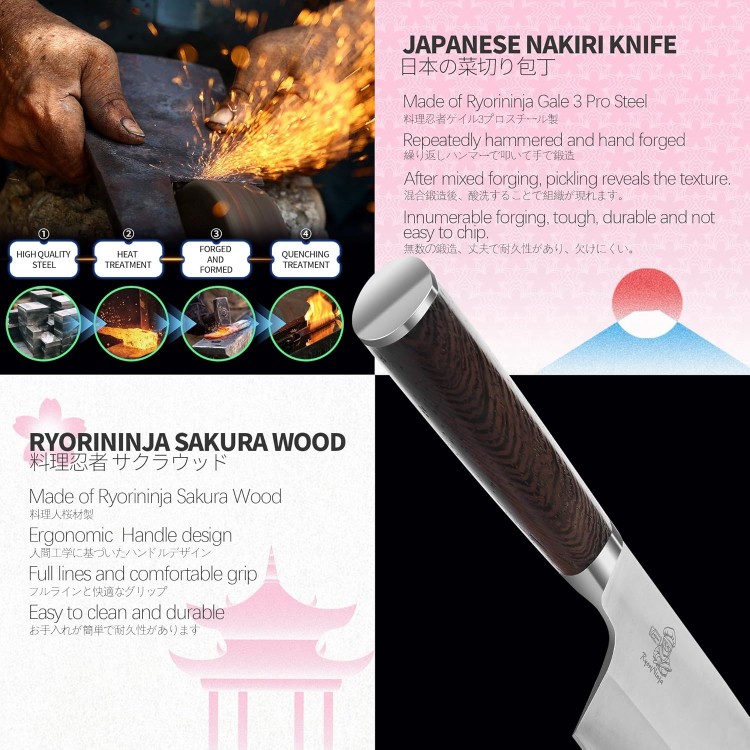 Dexter Nakiri Knife 7.1 inch Japanese Steel Kitchen Chef Knife, Professional stainless Steel Usba cooking Knife with Gift Box for Men and Women(7.1Nakiri)