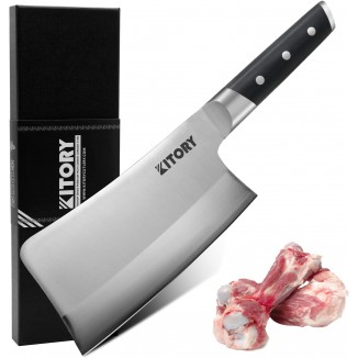 Large Hanlde Meat Cleaver - 7 inch Kitchen Bone Chopper,German High Carbon Stainless Steel Chopping Knife with Ergonomic Wodden Handle - for Home Kitchen and Restaurant - 2024 Gifts Box