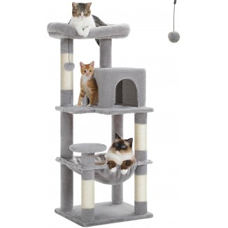 PETEPELA 45.7 Cat Tree for Indoor Cats, 5-Level Cat Tower for Large Cats with Metal Frame Large Hammock (17.3x15.3), Cat Condo with (18.5x13) Big Top Perch & 4 Sisal Covered Scratching Post Grey