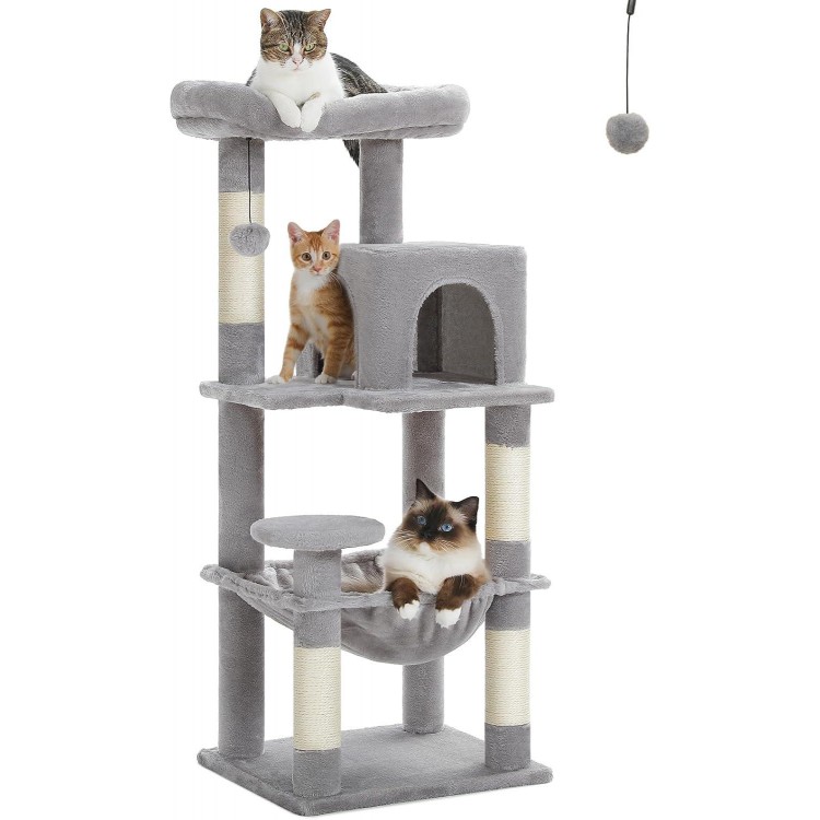 PETEPELA 45.7 Cat Tree for Indoor Cats, 5-Level Cat Tower for Large Cats with Metal Frame Large Hammock (17.3x15.3), Cat Condo with (18.5x13) Big Top Perch & 4 Sisal Covered Scratching Post Grey