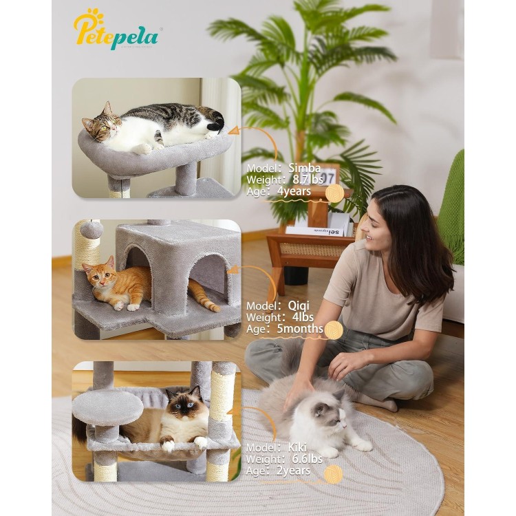 PETEPELA 45.7 Cat Tree for Indoor Cats, 5-Level Cat Tower for Large Cats with Metal Frame Large Hammock (17.3x15.3), Cat Condo with (18.5x13) Big Top Perch & 4 Sisal Covered Scratching Post Grey