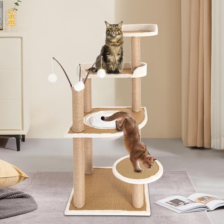 Cat Tree, 48-Inch Cat Tower for Indoor Cats, 4-Tiers Cat Climbing Frame w/Hemp Rope Scratching Post, Clear Space Capsule, Cat Tower Pet Play House Furniture up to 33.07 LBS Capacity for Cats