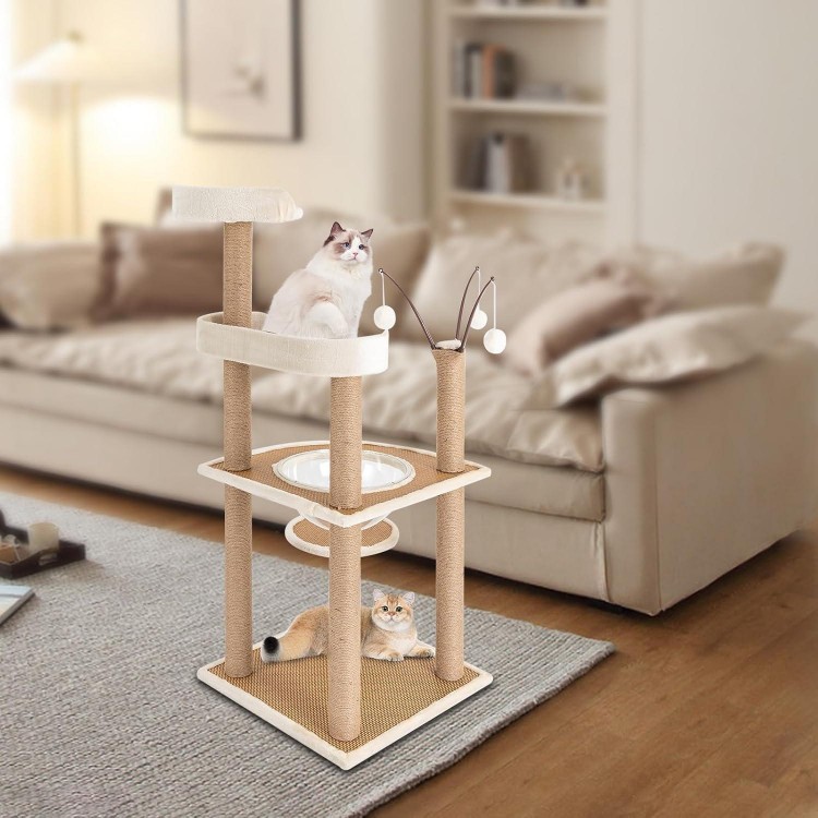 Cat Tree, 48-Inch Cat Tower for Indoor Cats, 4-Tiers Cat Climbing Frame w/Hemp Rope Scratching Post, Clear Space Capsule, Cat Tower Pet Play House Furniture up to 33.07 LBS Capacity for Cats