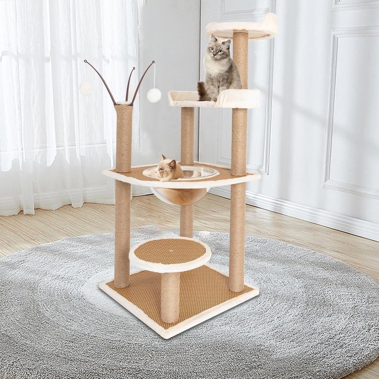 Cat Tree, 48-Inch Cat Tower for Indoor Cats, 4-Tiers Cat Climbing Frame w/Hemp Rope Scratching Post, Clear Space Capsule, Cat Tower Pet Play House Furniture up to 33.07 LBS Capacity for Cats