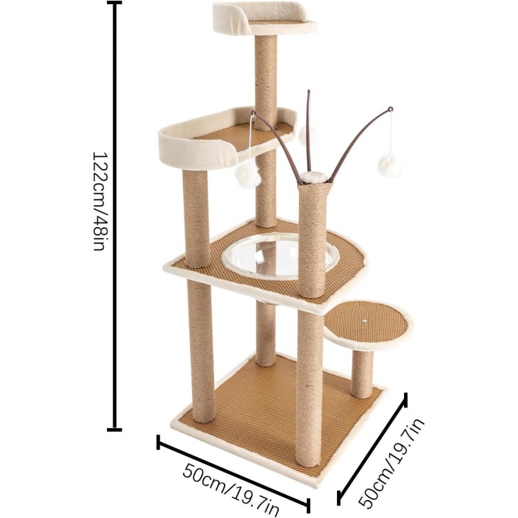 Cat Tree, 48-Inch Cat Tower for Indoor Cats, 4-Tiers Cat Climbing Frame w/Hemp Rope Scratching Post, Clear Space Capsule, Cat Tower Pet Play House Furniture up to 33.07 LBS Capacity for Cats