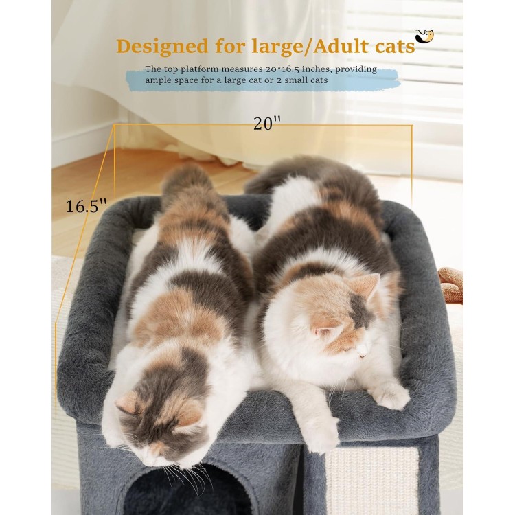 Cat Tree for Large Cat, Cat Tower with Large Perch for Adult Cats, 20 * 16.5 Inch Big Platform for Indoor with Super Cozy Soft Mat, Large Condo with Nature Sisal Post