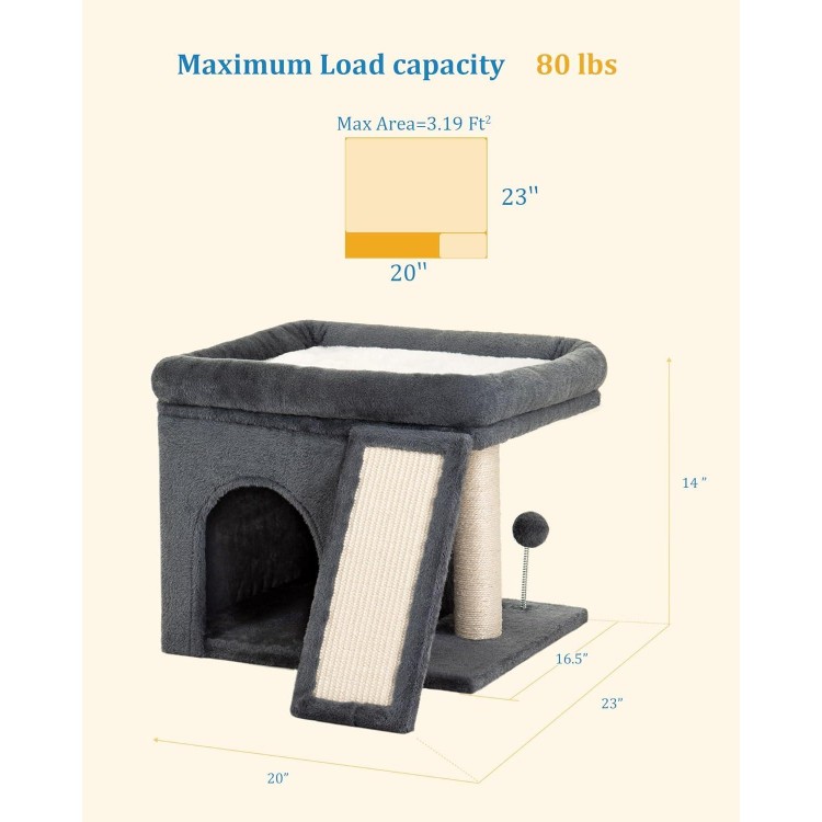 Cat Tree for Large Cat, Cat Tower with Large Perch for Adult Cats, 20 * 16.5 Inch Big Platform for Indoor with Super Cozy Soft Mat, Large Condo with Nature Sisal Post