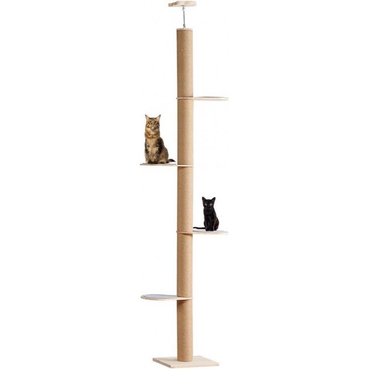 Catforest Cat Climbing Tower, Floor-to-Ceiling, Natural Sisal Rope Scratching Post, 93.7-101.1Inch, 101.2-108.6Inch, 108.7-115.4Inch