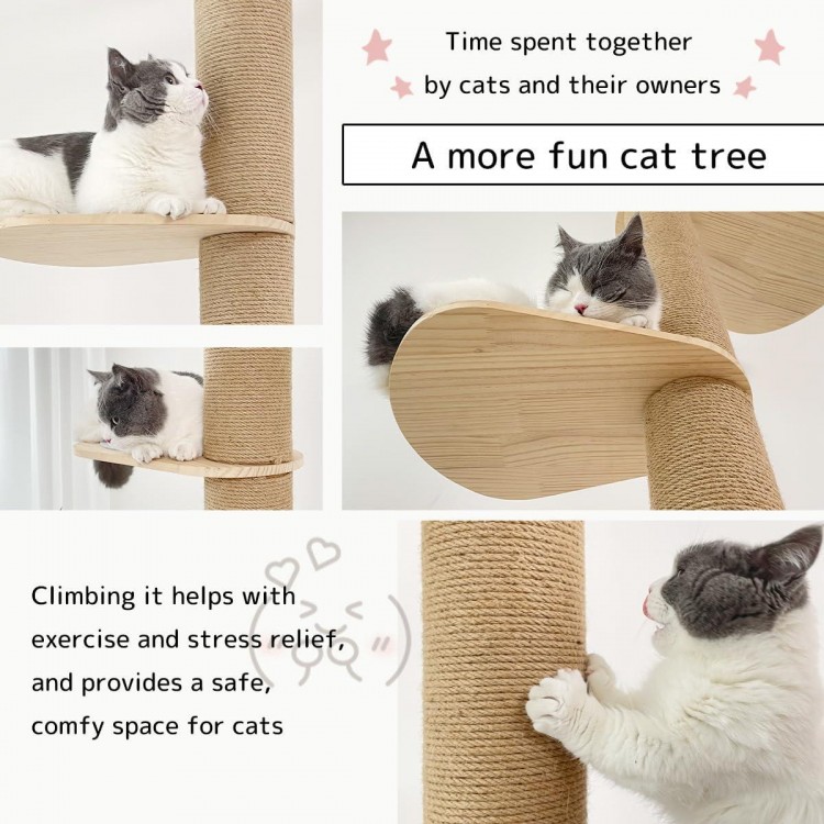 Catforest Cat Climbing Tower, Floor-to-Ceiling, Natural Sisal Rope Scratching Post, 93.7-101.1Inch, 101.2-108.6Inch, 108.7-115.4Inch