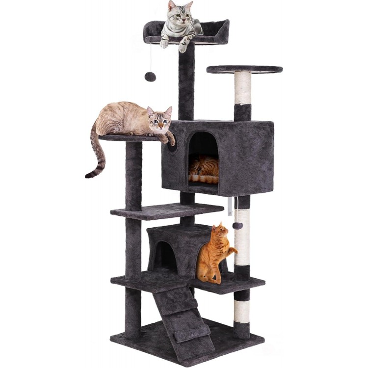 54 in Cat Tree Cat Tower for Indoor Cats Plush Cat Condo Multi-Level Cat Furniture with Scratching Post, Jumping Platform Cat Play House Activity Center