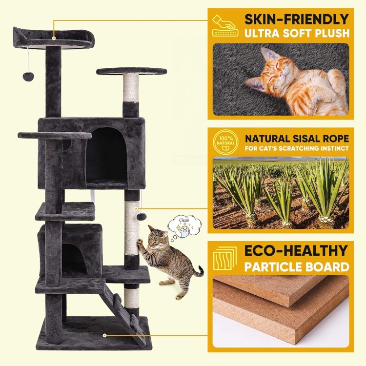 54 in Cat Tree Cat Tower for Indoor Cats Plush Cat Condo Multi-Level Cat Furniture with Scratching Post, Jumping Platform Cat Play House Activity Center