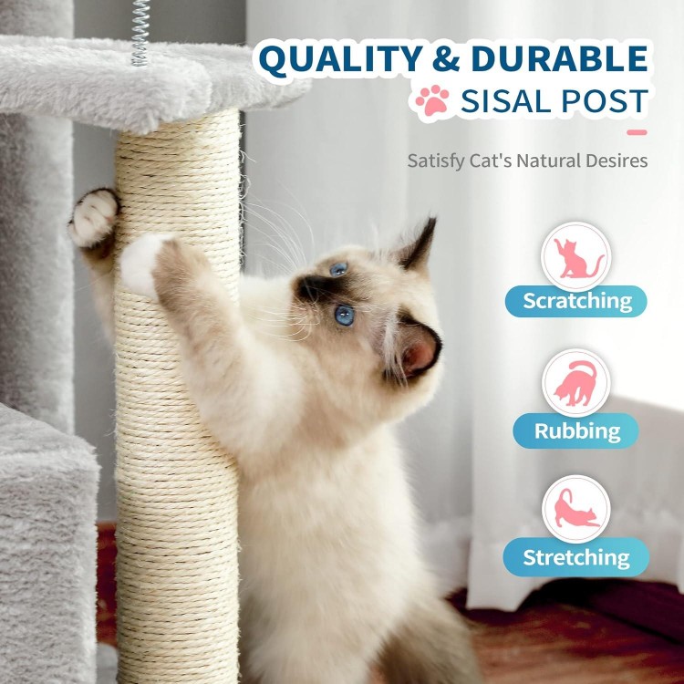 Made4Pets Cat Tree, Carpet Cat Tower Grey for Indoors Cats, Cute Wood Kitty Condo with Scratching Post and Pad, 29 Multi-Level Modern Activity Climbing Furniture for Small and Medium Cats