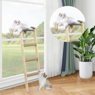 HOMBYS Cat Window Perch with Climbing Steps & Sisal Scratching Post Stairs for Indoor Cats Look Out Window, Cordless Cat Hammock Easy to Assemble, with 4 Suction Cups