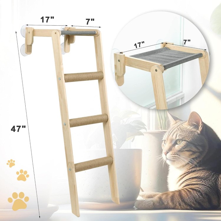 HOMBYS Cat Window Perch with Climbing Steps & Sisal Scratching Post Stairs for Indoor Cats Look Out Window, Cordless Cat Hammock Easy to Assemble, with 4 Suction Cups