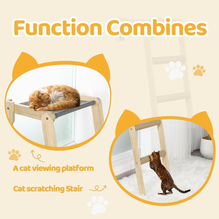 HOMBYS Cat Window Perch with Climbing Steps & Sisal Scratching Post Stairs for Indoor Cats Look Out Window, Cordless Cat Hammock Easy to Assemble, with 4 Suction Cups