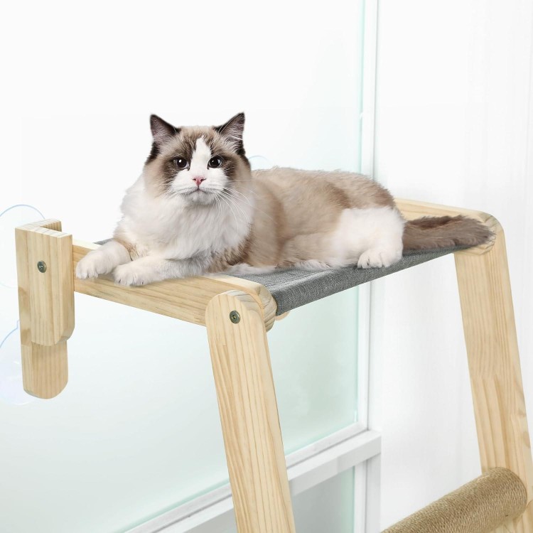 HOMBYS Cat Window Perch with Climbing Steps & Sisal Scratching Post Stairs for Indoor Cats Look Out Window, Cordless Cat Hammock Easy to Assemble, with 4 Suction Cups