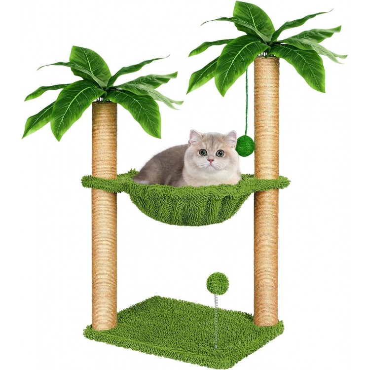 Dohump Cat Tree with Hammock and Premium Sisal Scratching Post,Activity Dangling Ball and Spring Ball for Indoor Kittens/Cats