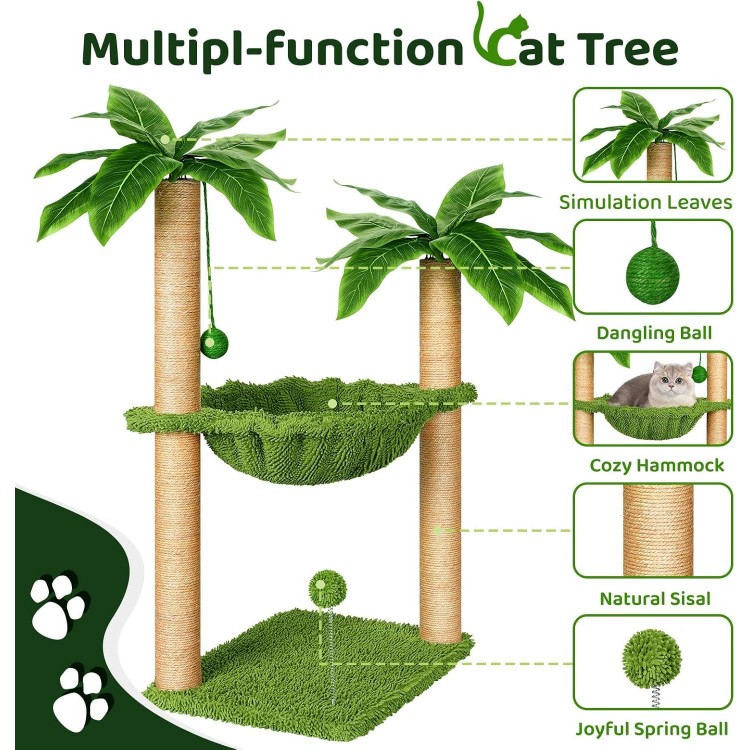 Dohump Cat Tree with Hammock and Premium Sisal Scratching Post,Activity Dangling Ball and Spring Ball for Indoor Kittens/Cats