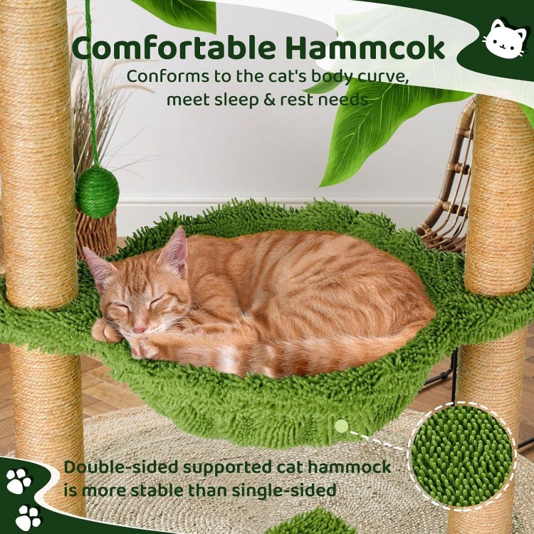 Dohump Cat Tree with Hammock and Premium Sisal Scratching Post,Activity Dangling Ball and Spring Ball for Indoor Kittens/Cats