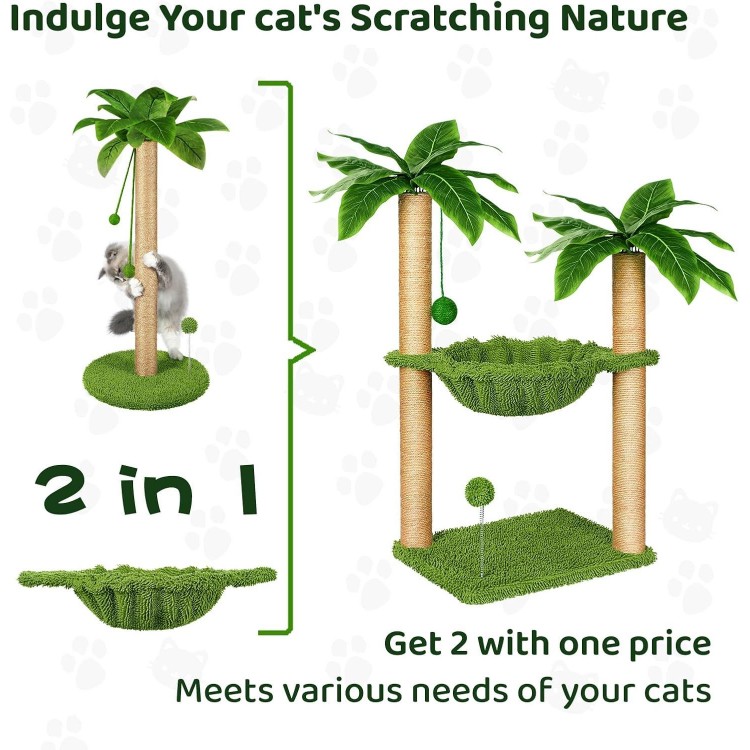 Dohump Cat Tree with Hammock and Premium Sisal Scratching Post,Activity Dangling Ball and Spring Ball for Indoor Kittens/Cats