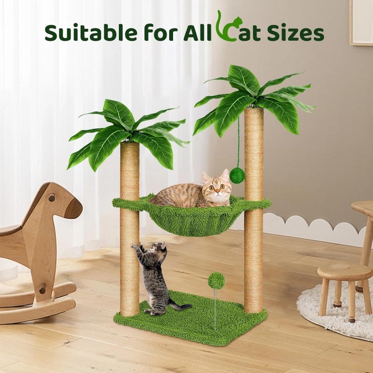 Dohump Cat Tree with Hammock and Premium Sisal Scratching Post,Activity Dangling Ball and Spring Ball for Indoor Kittens/Cats