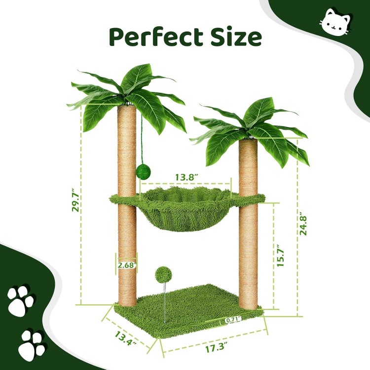 Dohump Cat Tree with Hammock and Premium Sisal Scratching Post,Activity Dangling Ball and Spring Ball for Indoor Kittens/Cats