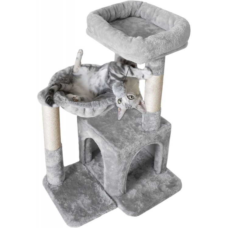 Pesofer Cat Tree, Small Cat Tower with Sisal Scratching Post and Hammock Light Gray