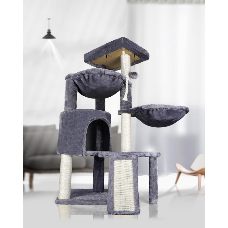 Xin Three Layer Cat Tree with Cat Condo and Two Hammocks,Grey