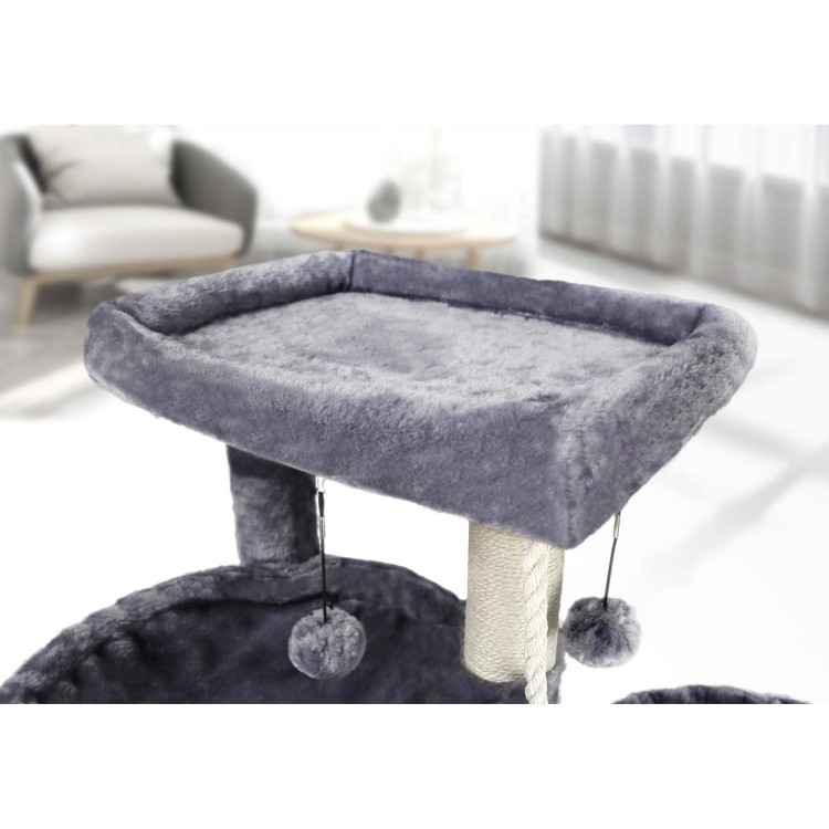 Xin Three Layer Cat Tree with Cat Condo and Two Hammocks,Grey