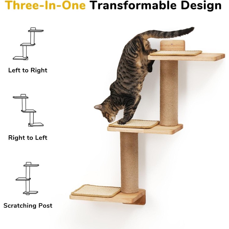 FUKUMARU Cat Wall Shelves, 3 in 1 Transformable Cat Scratching Post Wall Mounted, DIY Cat Wall Jungle and Cats Perch Platform Supplies, Suit for Cats Climb, Play, Nap, Scratch