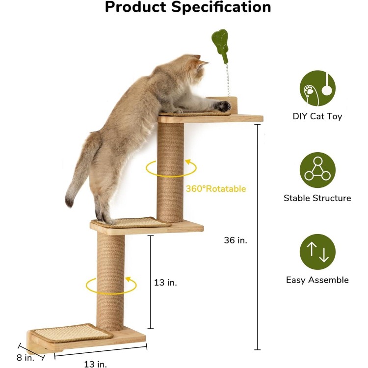 FUKUMARU Cat Wall Shelves, 3 in 1 Transformable Cat Scratching Post Wall Mounted, DIY Cat Wall Jungle and Cats Perch Platform Supplies, Suit for Cats Climb, Play, Nap, Scratch