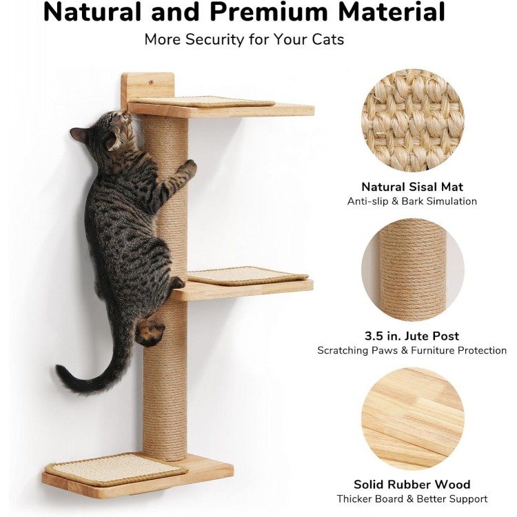 FUKUMARU Cat Wall Shelves, 3 in 1 Transformable Cat Scratching Post Wall Mounted, DIY Cat Wall Jungle and Cats Perch Platform Supplies, Suit for Cats Climb, Play, Nap, Scratch