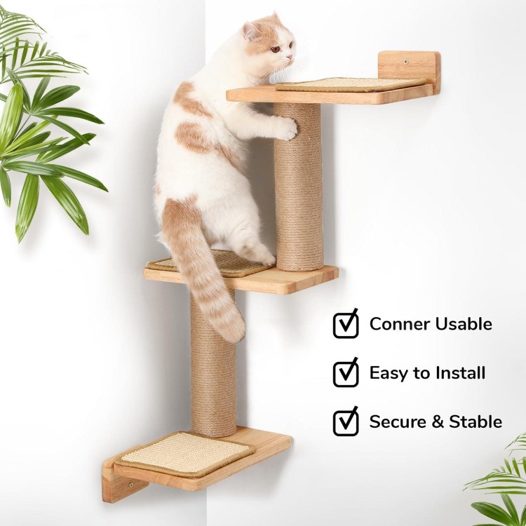 FUKUMARU Cat Wall Shelves, 3 in 1 Transformable Cat Scratching Post Wall Mounted, DIY Cat Wall Jungle and Cats Perch Platform Supplies, Suit for Cats Climb, Play, Nap, Scratch