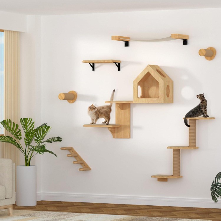 FUKUMARU Cat Wall Shelves, 3 in 1 Transformable Cat Scratching Post Wall Mounted, DIY Cat Wall Jungle and Cats Perch Platform Supplies, Suit for Cats Climb, Play, Nap, Scratch