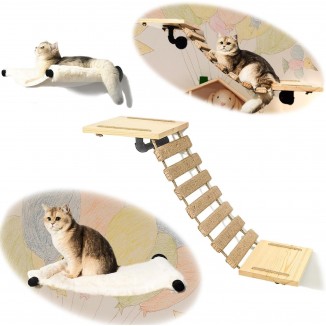 Cat Wall Frame for Climbing. Handcrafted Pine Furniture: Sisal Rope Suspension Bridge, Cat Hammock, Steps and Travel Platform. Suitable for Climb, Perch, Activity. DIY Cat Highway and Cat Wall.