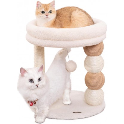 Small Cat Tree for Indoor Cats with Large Cozy Plush Top Perch, Natural Sisal Scratching Posts for Kittens and Cats