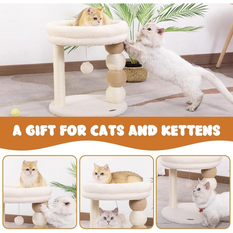 Small Cat Tree for Indoor Cats with Large Cozy Plush Top Perch, Natural Sisal Scratching Posts for Kittens and Cats