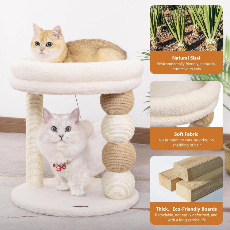 Small Cat Tree for Indoor Cats with Large Cozy Plush Top Perch, Natural Sisal Scratching Posts for Kittens and Cats